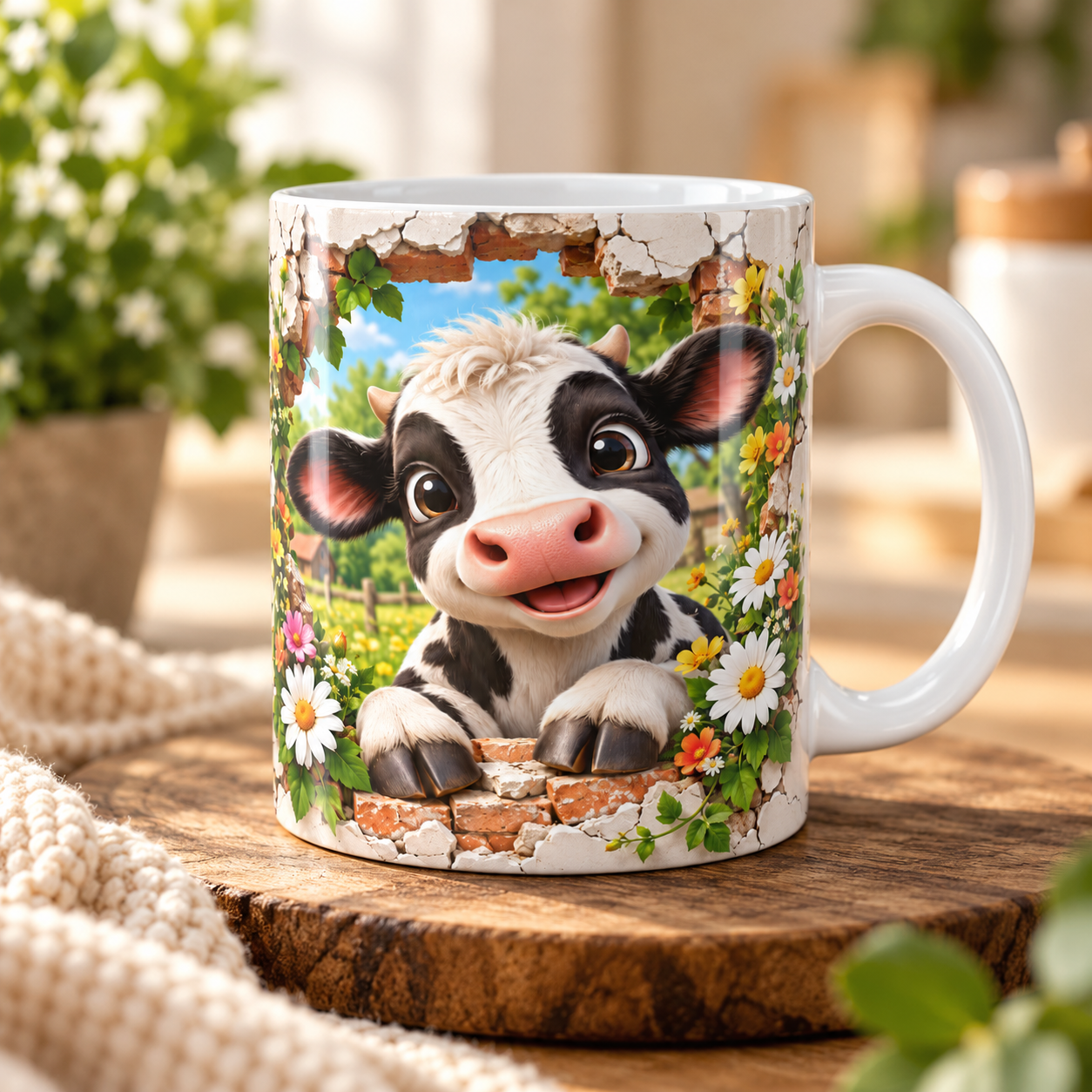 Hrnek „Veselé telátko v květinách“ – 330 ml