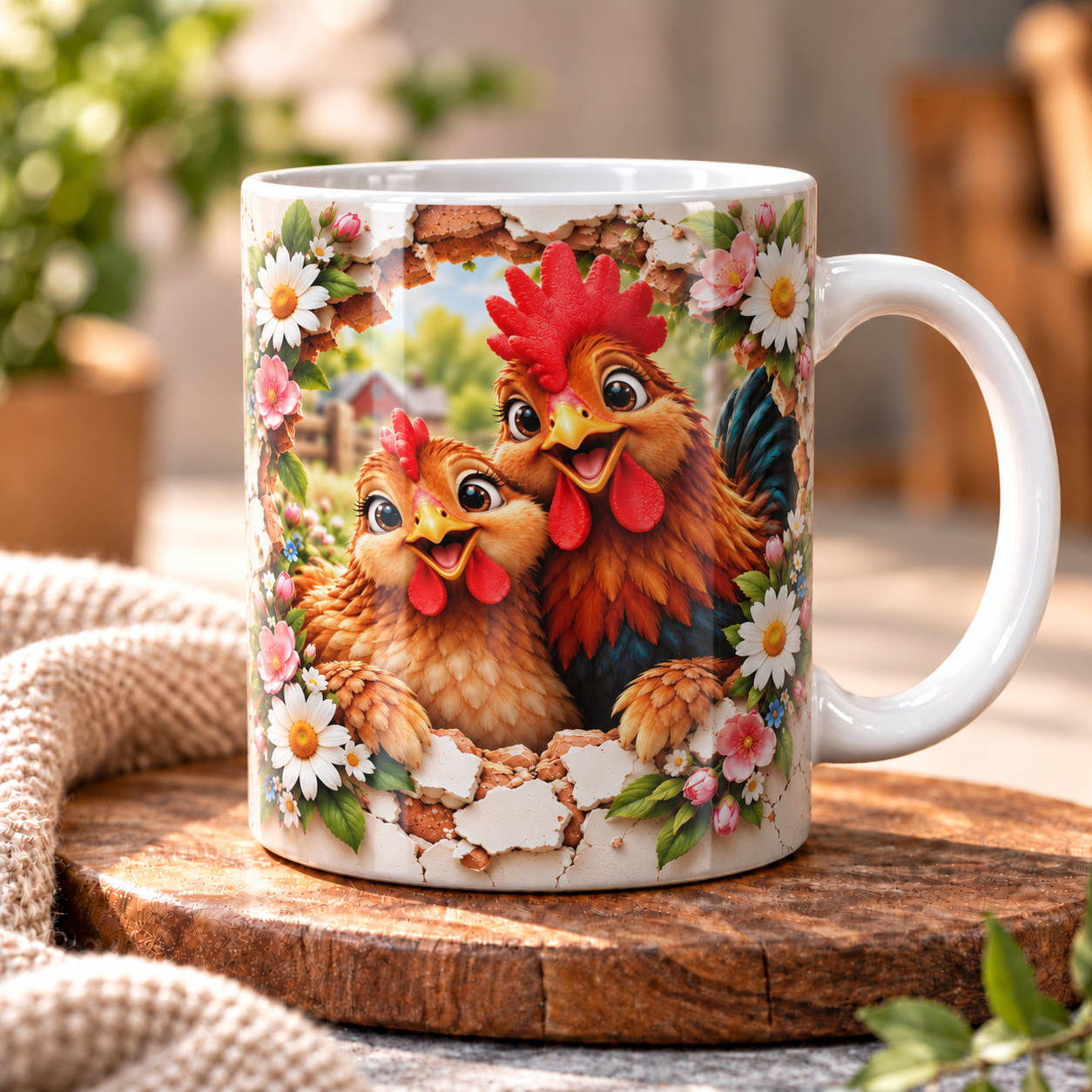 Hrnek „Slepice a kohout v květinách“ – 330 ml